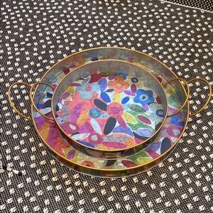 Set of 2 MacKenzie Childs “Avant Garden” Metal Trays